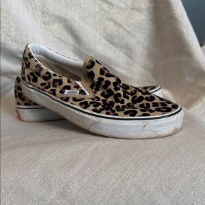 Vans Slip-On Leopard Print Sneakers in Tan and Black